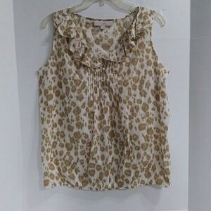 *EUC* Ann Taylor LOFT Cotton Sheer Tan & White Leopard Print Sleeveless Blouse
